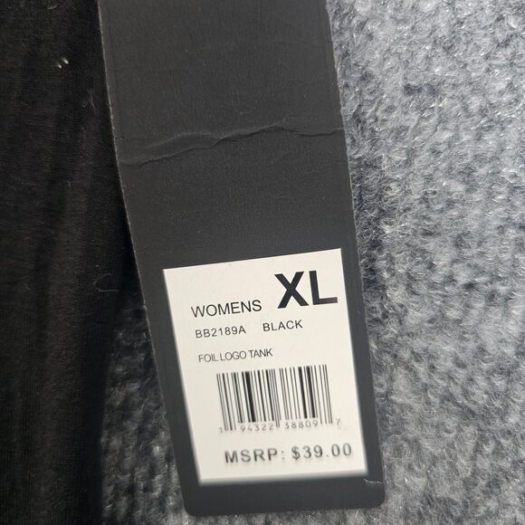 BEBE Tank Womens X-Large Black Metallic Foil Front Logo Super Soft Knit Top NWT - Picture 3 of 7